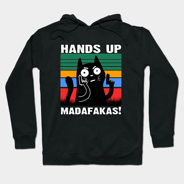 cat and gun is a cat holding a gun and saying hands up Hoodie by iogaznine